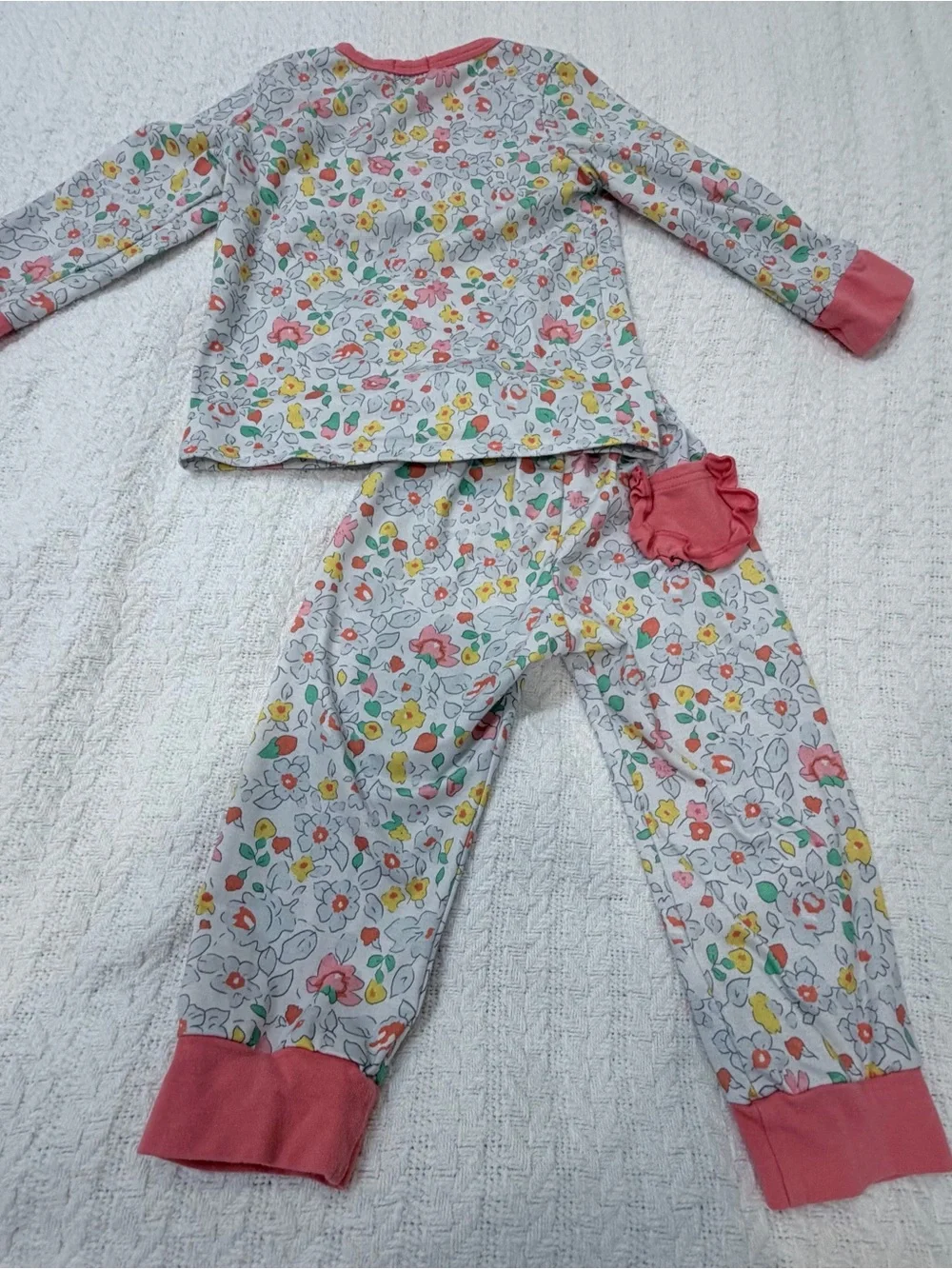 Girls' Floral Ruffle-Trim Cotton Pajama Set in Pink